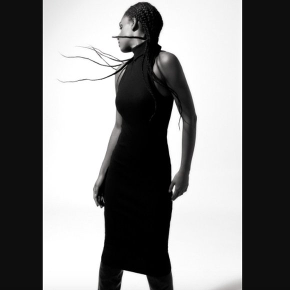 Zara High Collar Rib Dress Black Size Small NWT - Picture 5 of 10